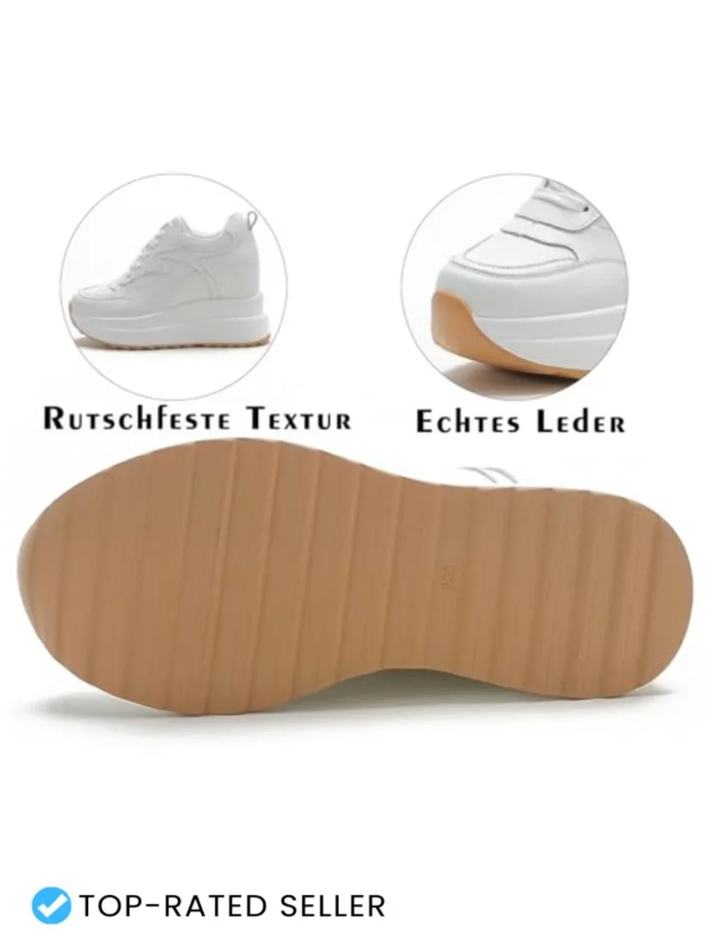 Wedge Platform Sneakers for Women Leather Upper Hidden Heel 3.94